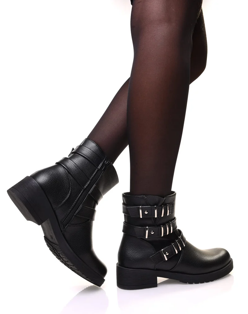 Bottines noires à sangles multiples