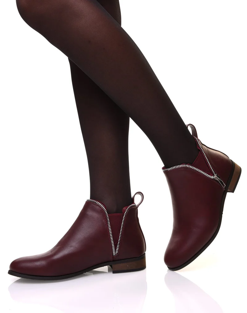 Chelsea boots bordeaux avec détails fermeture éclaire