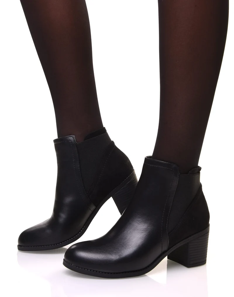 Bottines noires bi-matière à talons