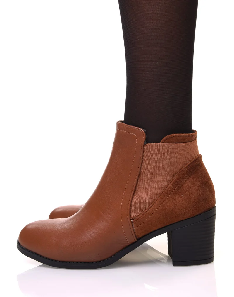 Bottines camelles bi-matière à talons