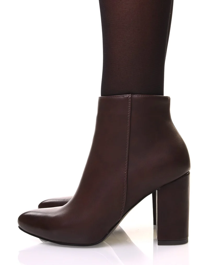 Bottines à talon marron bout pointu