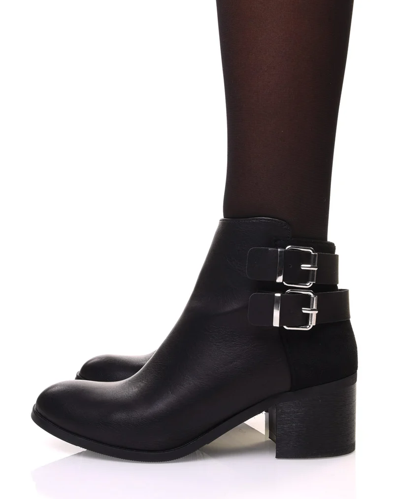 Bottines bi-matière noires à talon