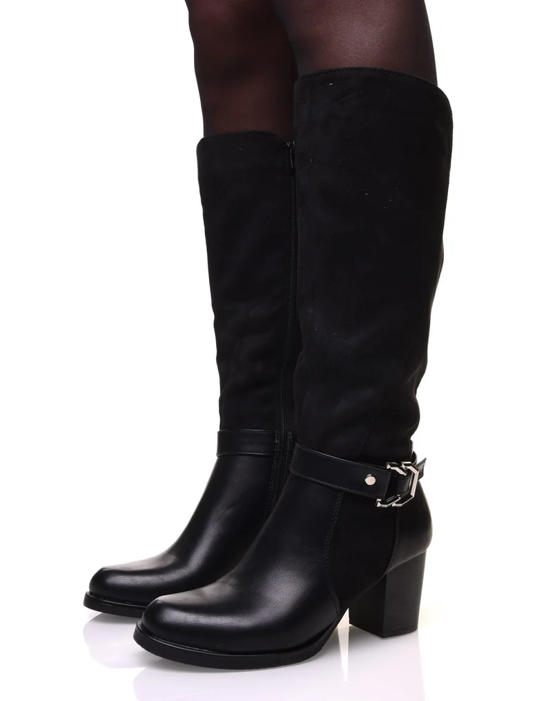 Bottes bi-matière noires avec sangle argentée