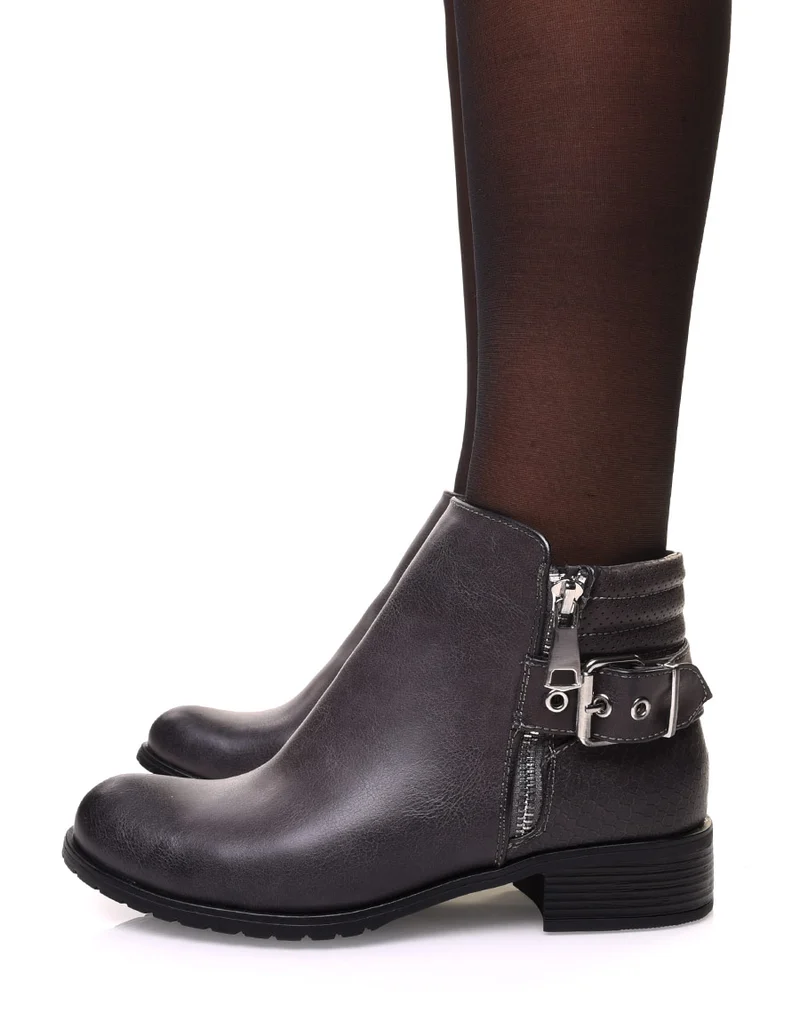 Bottines grises bi matières à motifs python