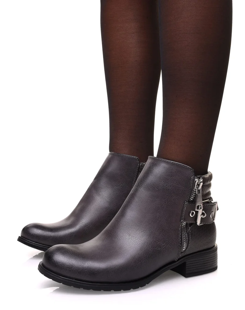 Bottines grises bi matières à motifs python