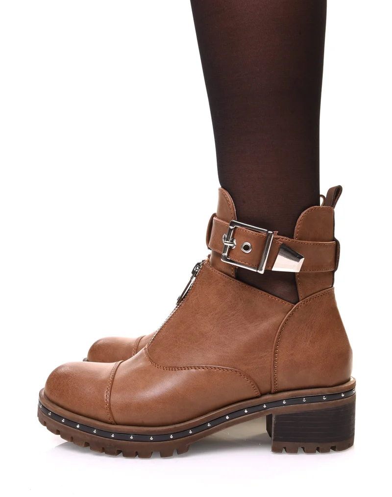 Bottines camelles ajourées à sangle