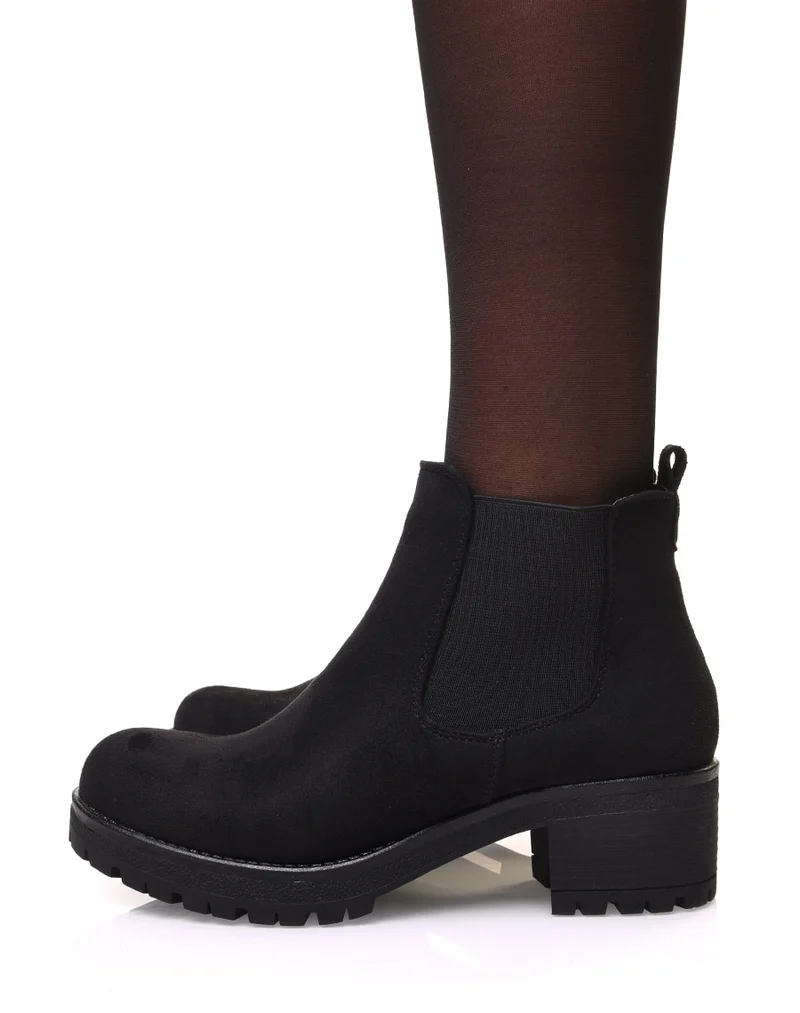 Chelsea boots noires en suédine à talon mi haut