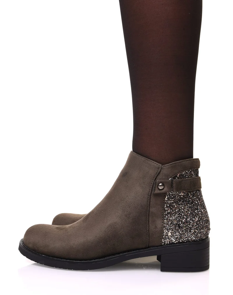 Bottines kaki en suédine avec paillettes à l’arrière