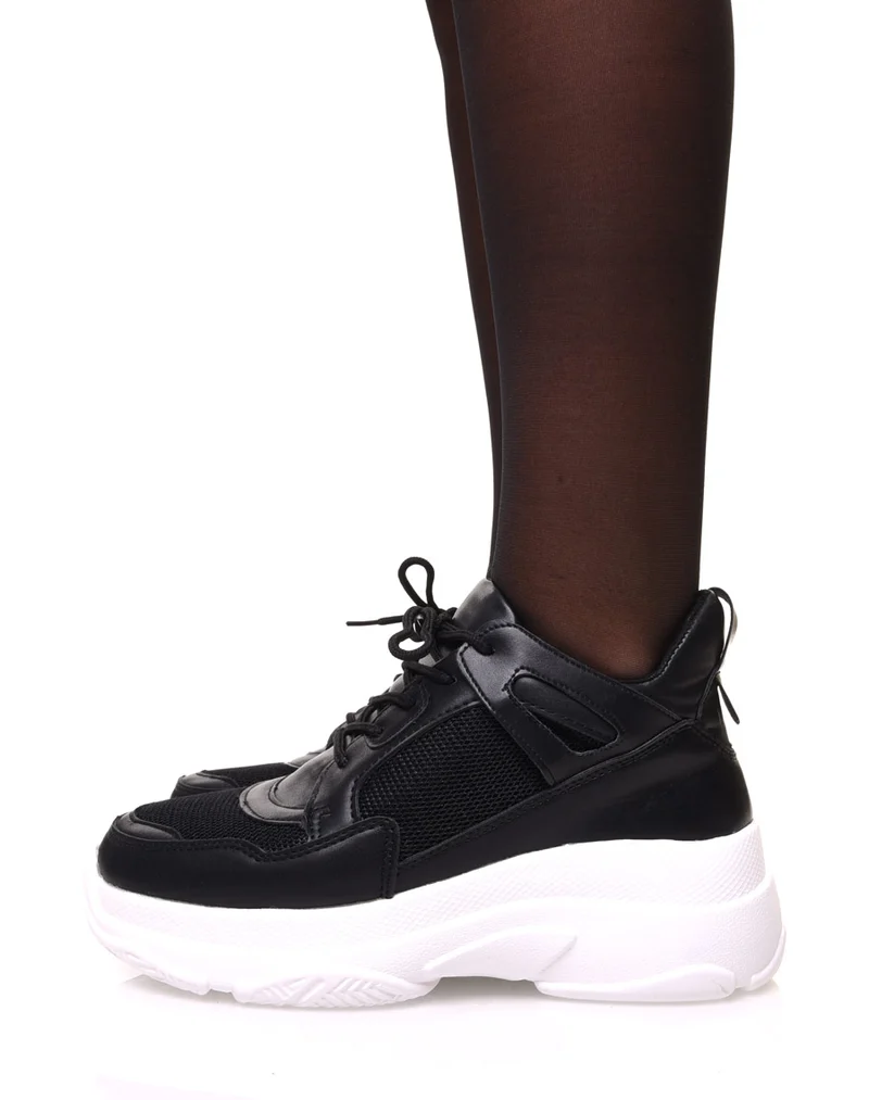 Baskets noires bi matières à semelle épaisse