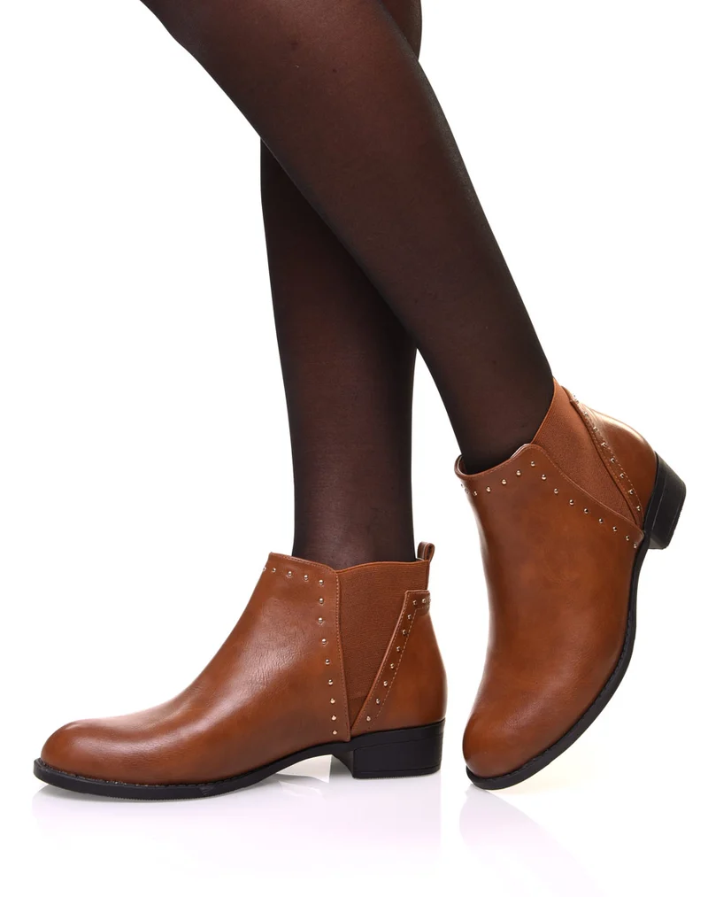 Bottines camelles à élastiques ajourées