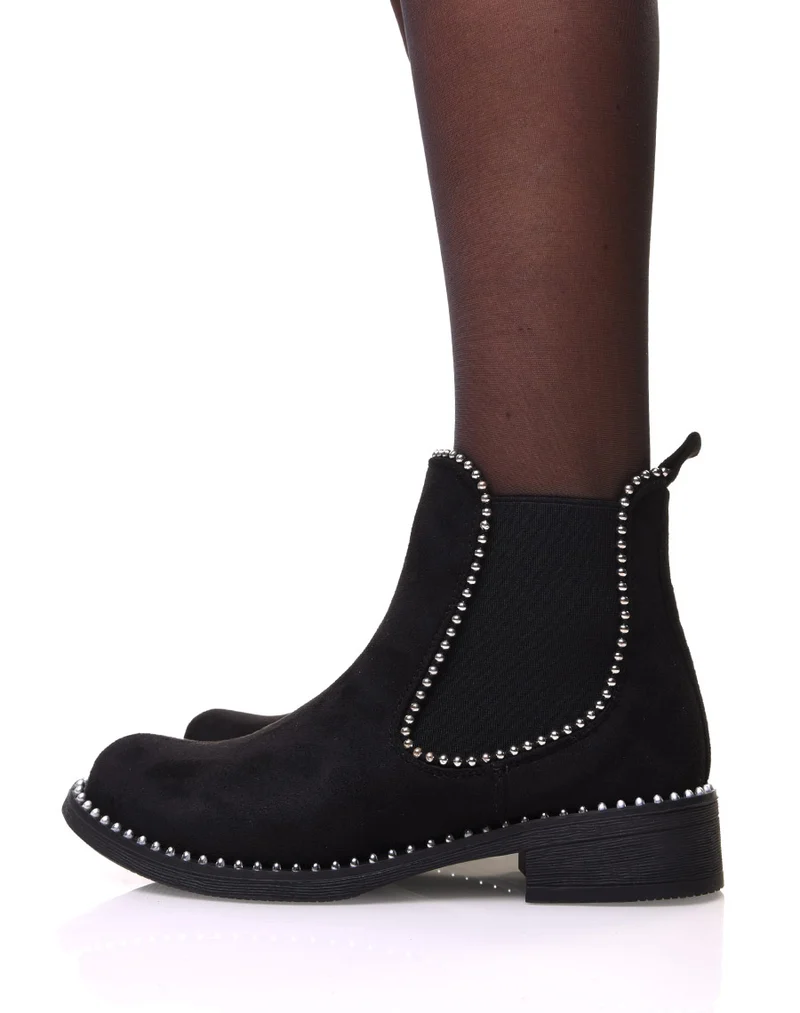 Chelsea boots noires en suédine à détails perles