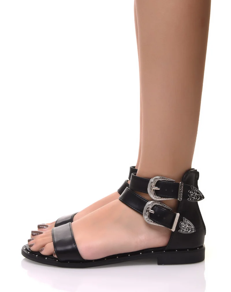 Sandales montantes à boucles noires