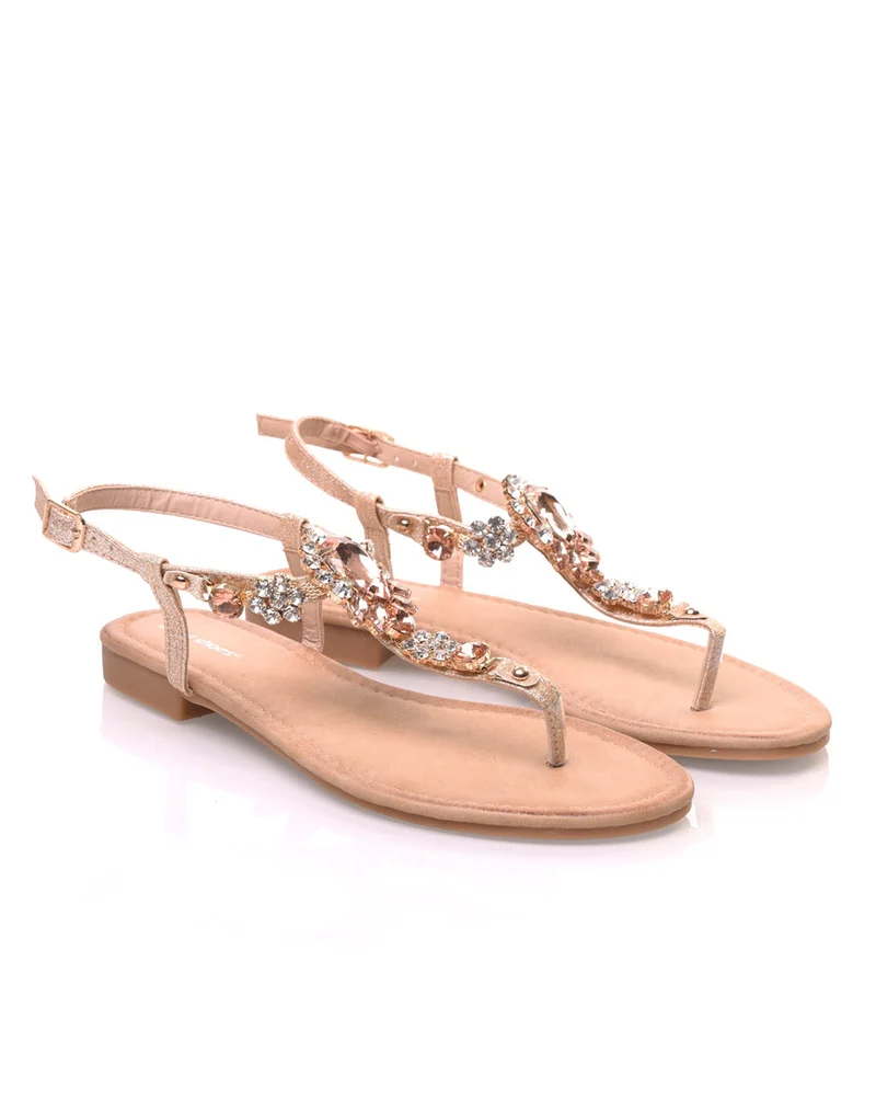 Nu-pieds champagne avec Bijoux centrale