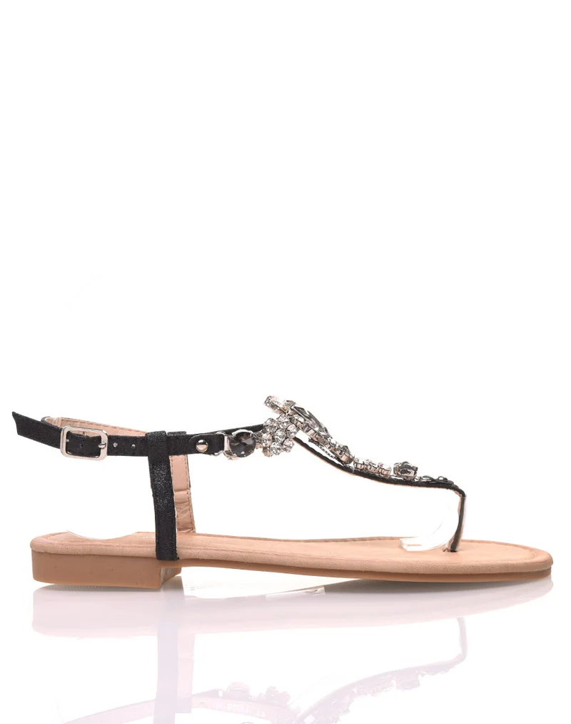 Nu-pieds noir avec Bijoux centrale
