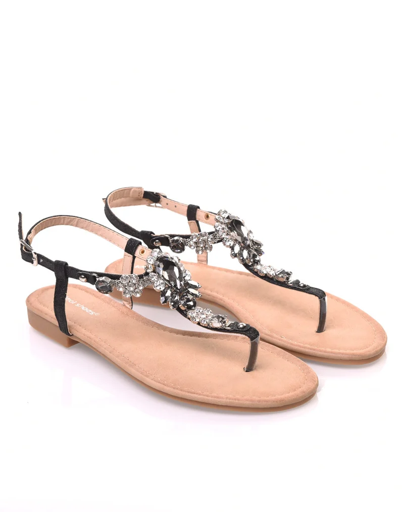 Nu-pieds noir avec Bijoux centrale