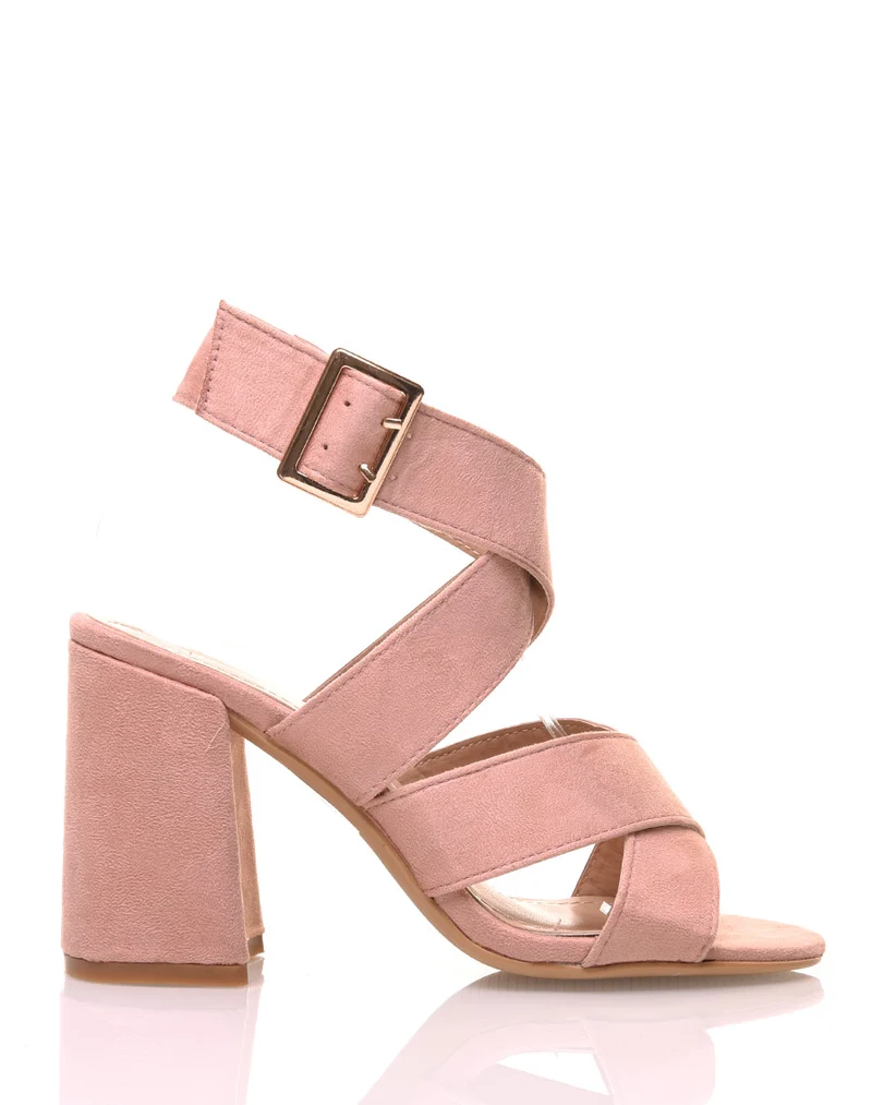 Talons en suédine multi-lanières roses