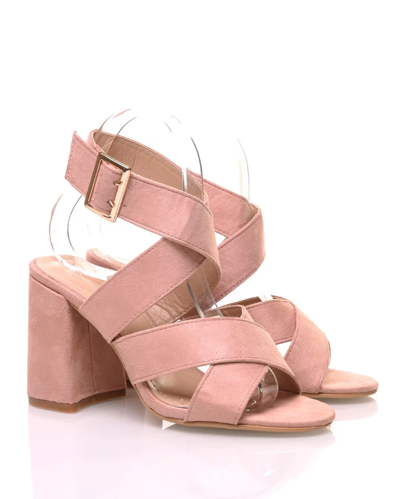 Talons en suédine multi-lanières roses