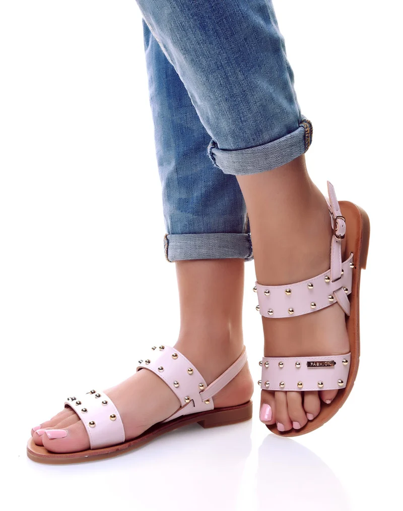 Nu-pieds roses cloutés or