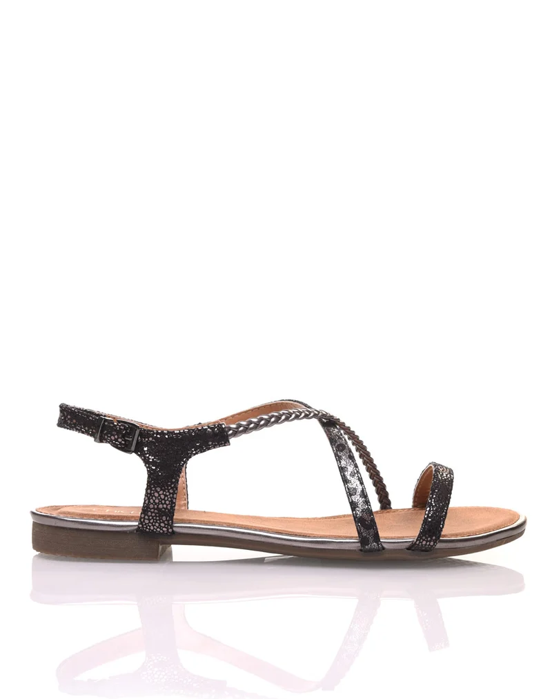 Nu-pieds à lanières tricolore noir