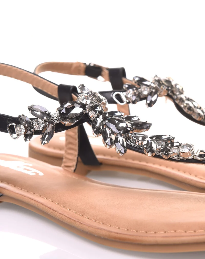 Nu pieds détail strass bijou noirs