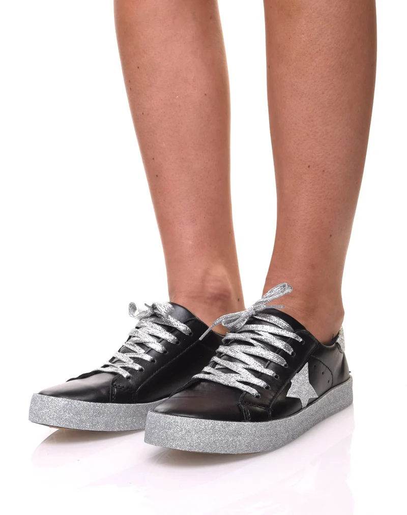 Sneakers noires à paillètes grises