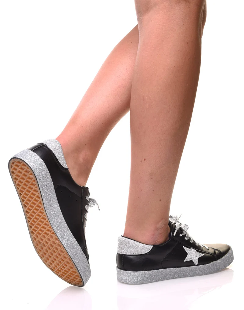 Sneakers noires à paillètes grises