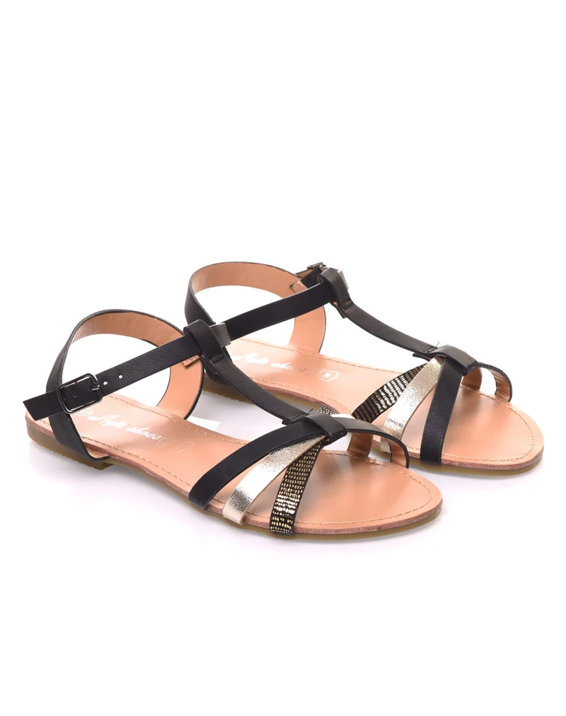 Nu-pieds multi brides accrochés noirs