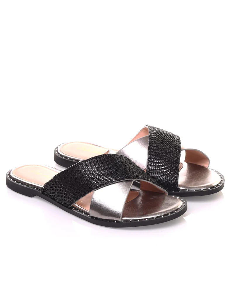 Mules à lanières croisées noires