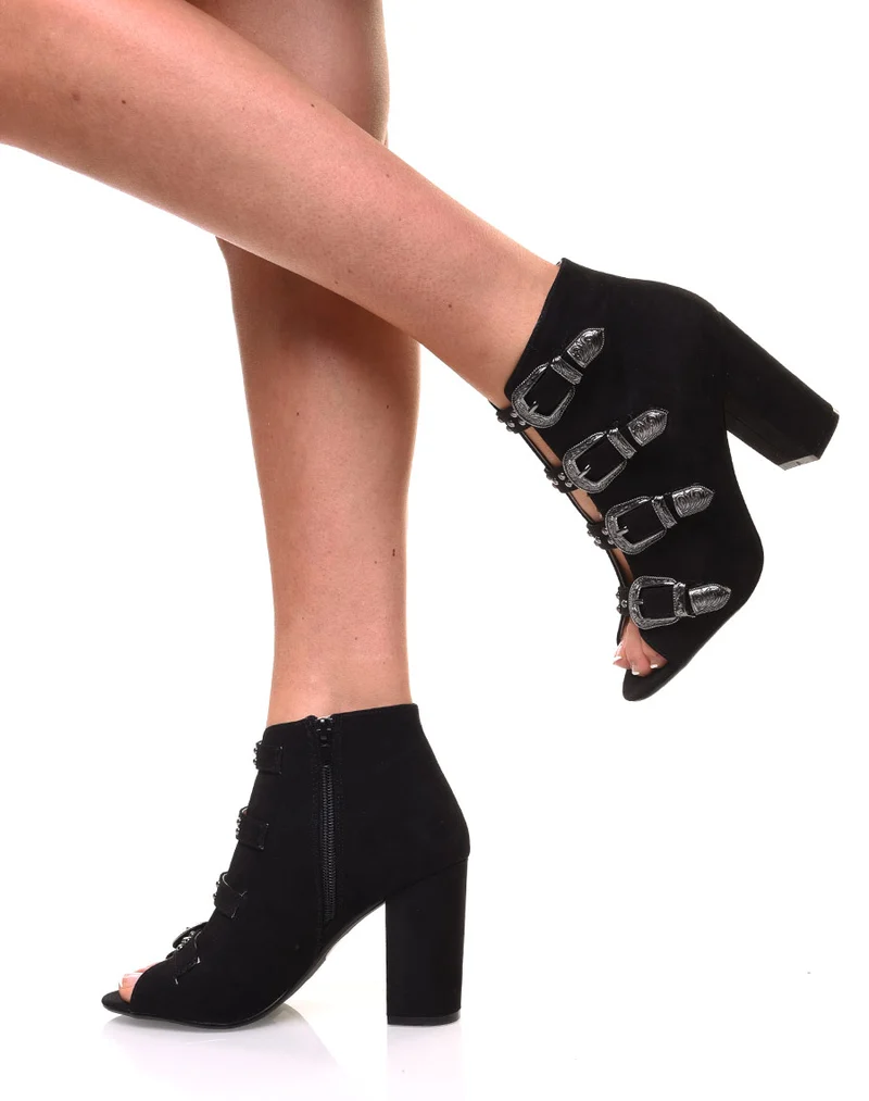 Sandales en suédines ouvertes noires à talons