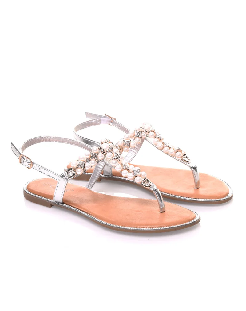 Nu-pieds argents ornées de perles