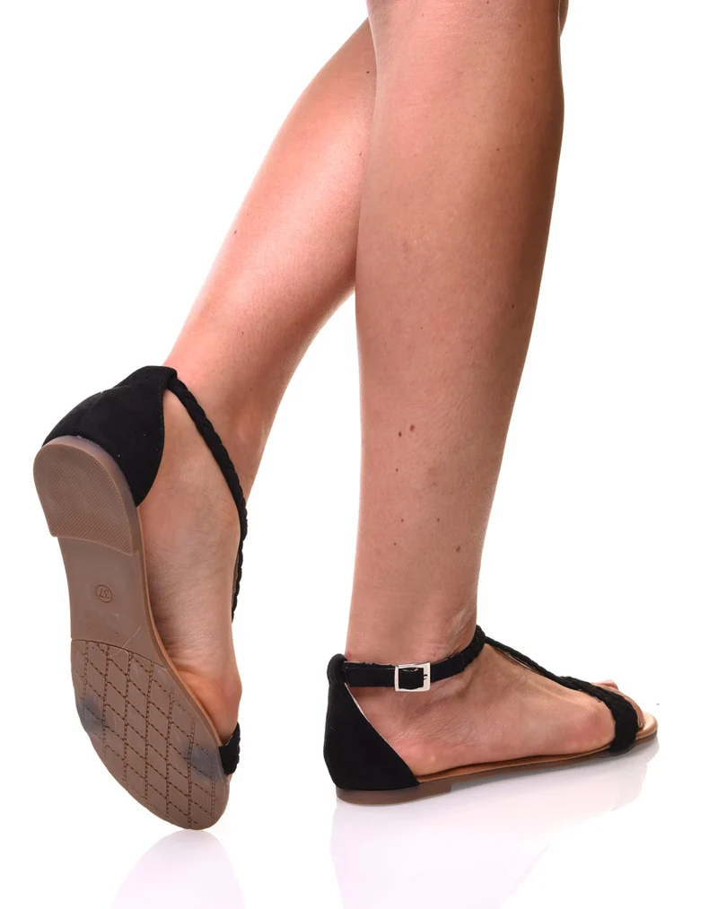Nu-pieds noirs en tissus tressé