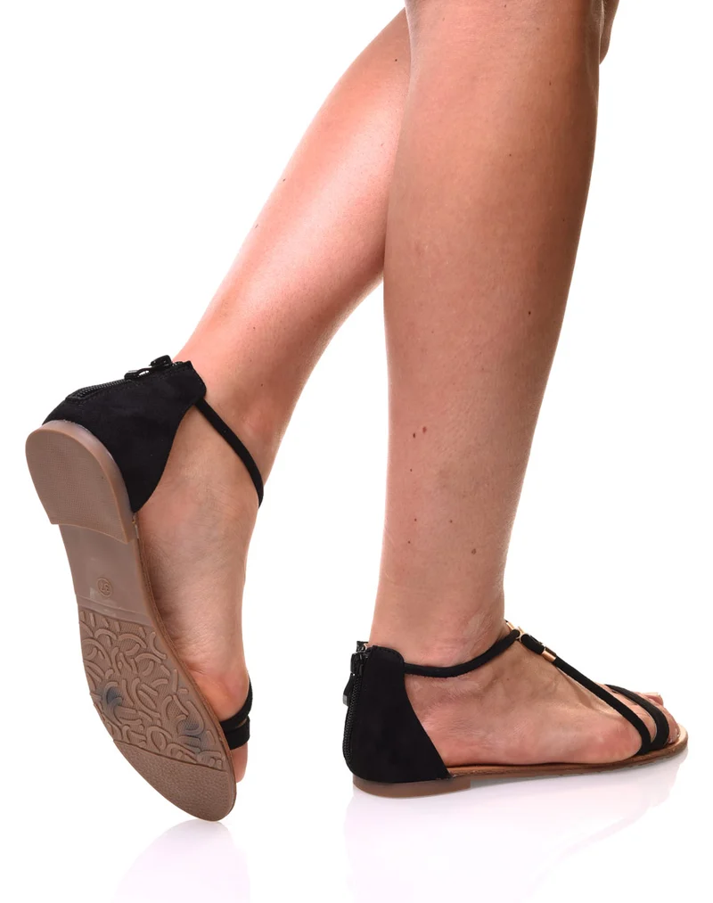 Nu-pieds noirs ornées de perles or