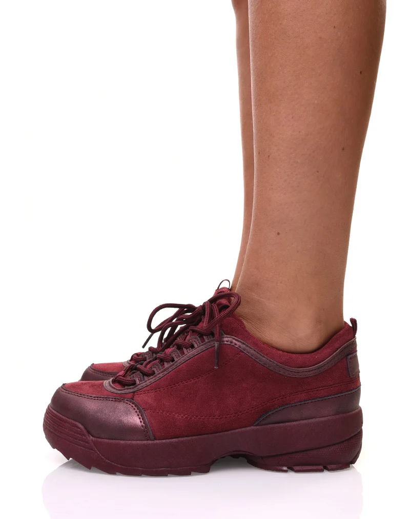 Baskets bordeaux bi matières avec semelle épaisse