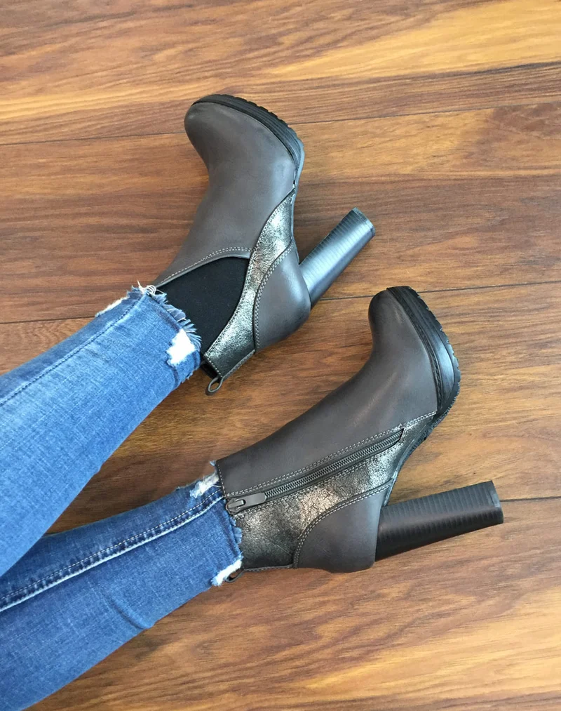 Bottines grises à talons hauts bi matières