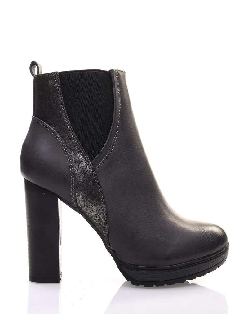Bottines grises à talons hauts bi matières