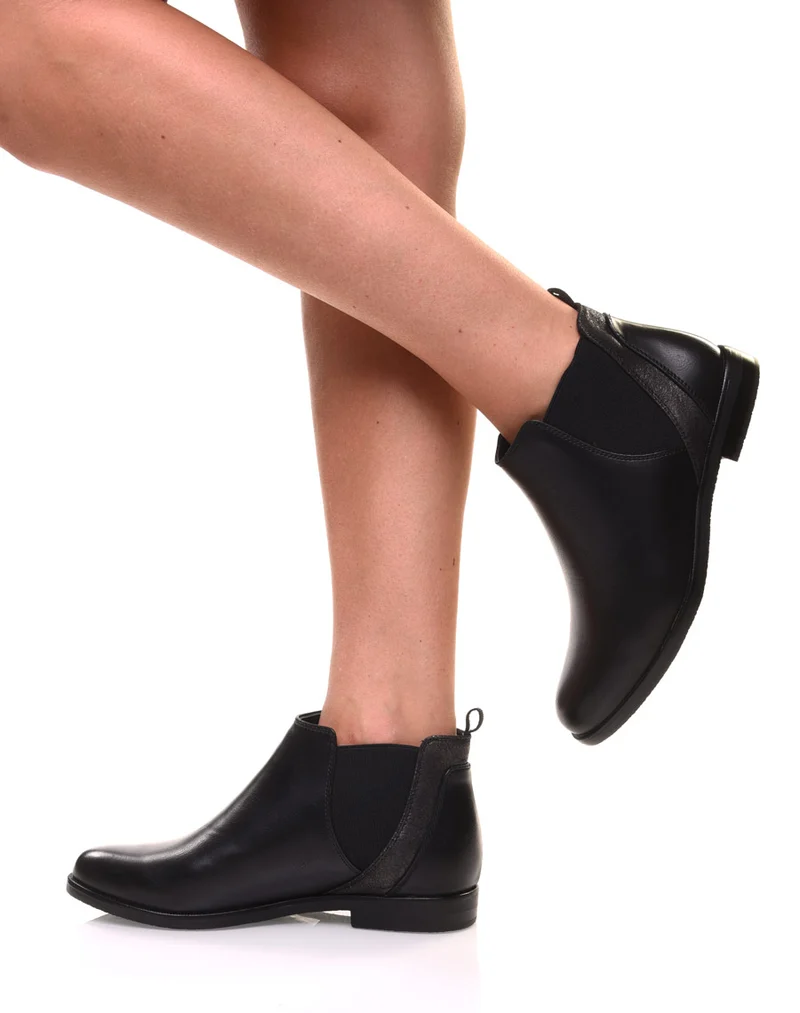 Bottines noires plates métallisées