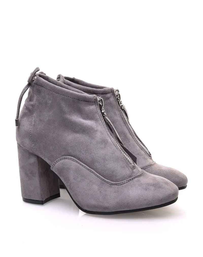 Bottines souples en suédine grises à talons hauts