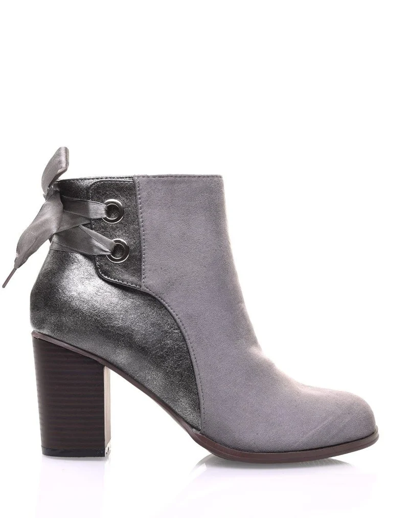 Bottines grises irisées à noeud