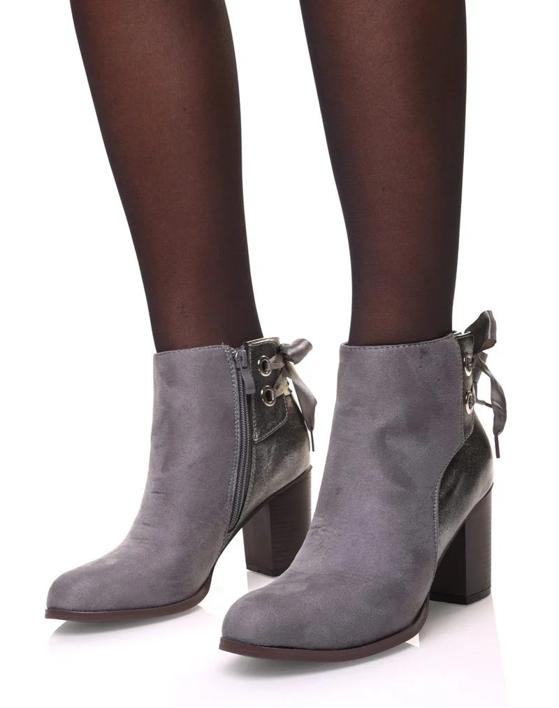 Bottines grises irisées à noeud