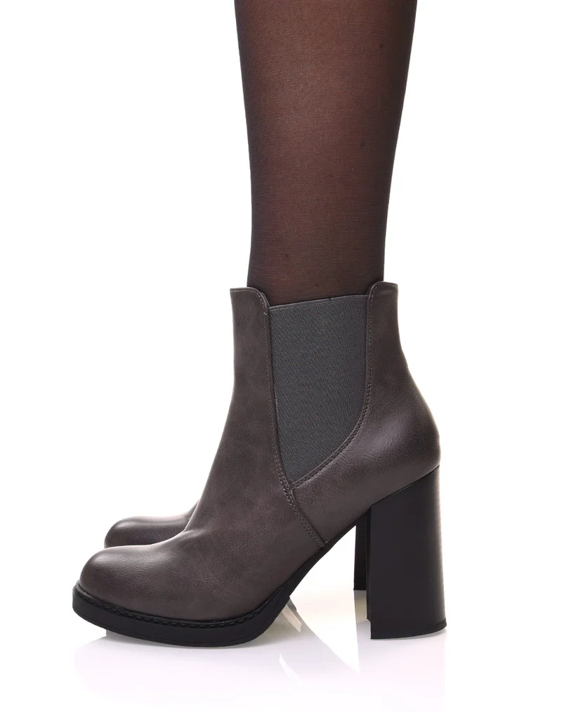 Bottines grises semi-montantes élastiques