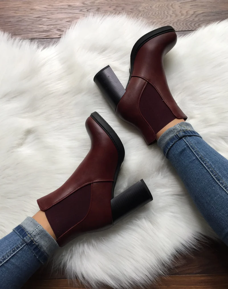 Bottines bordeaux semi-montantes élastiques