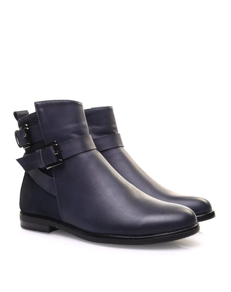 Bottines bleues semi-montantes à boucles