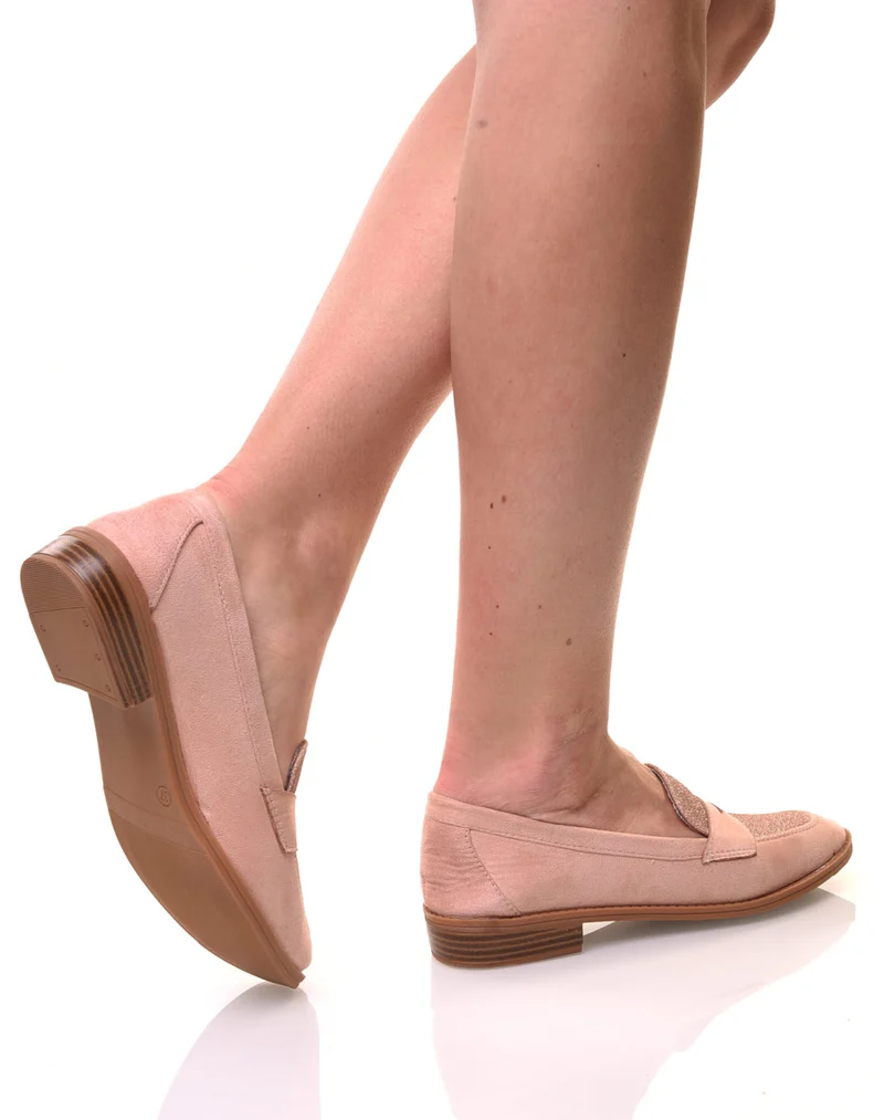 Mocassins roses en suédine effet pailleté