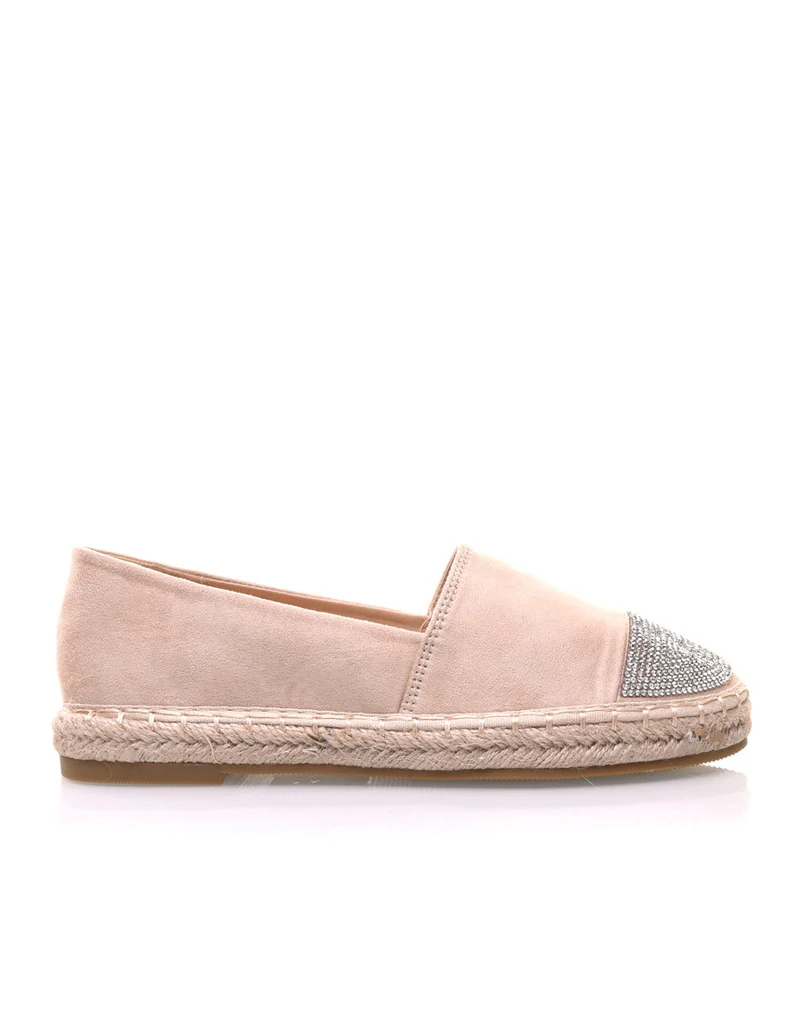 Espadrilles beiges en suédine ornées de strass