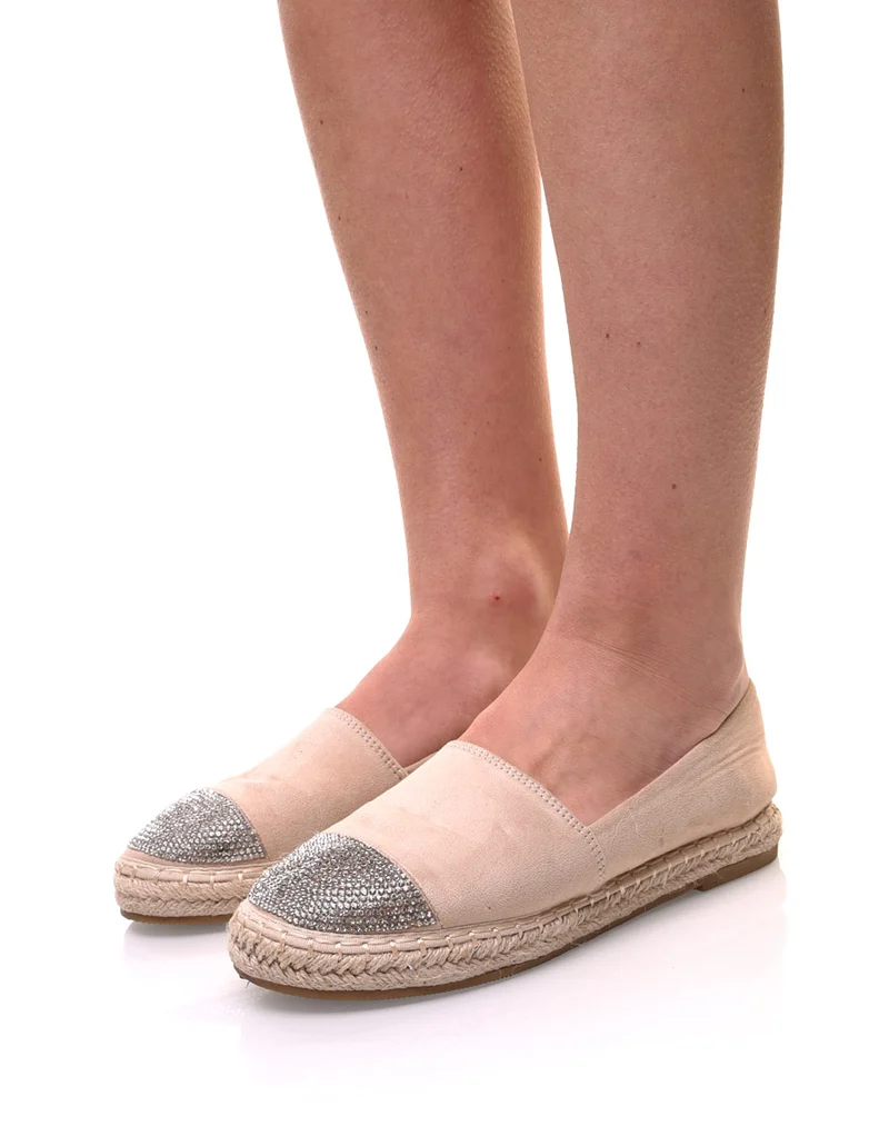 Espadrilles beiges en suédine ornées de strass