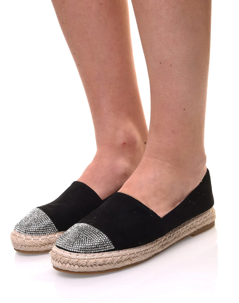 Espadrilles noires en suédine ornées de strass