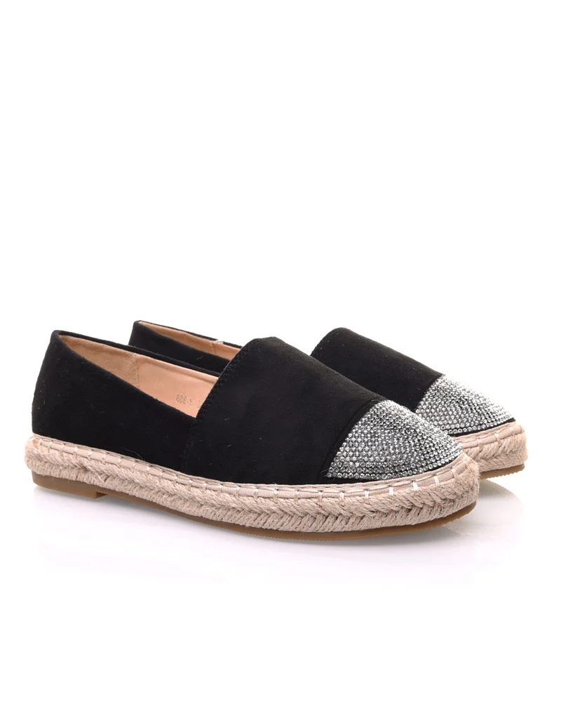 Espadrilles noires en suédine ornées de strass
