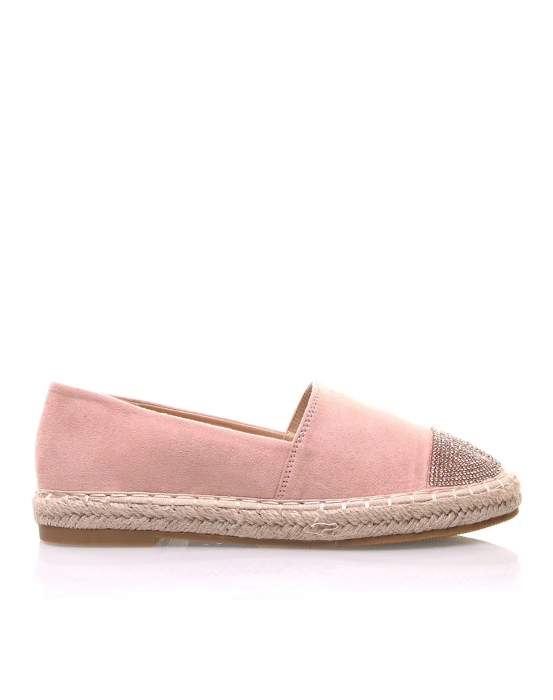 Espadrilles roses en suédine ornées de strass