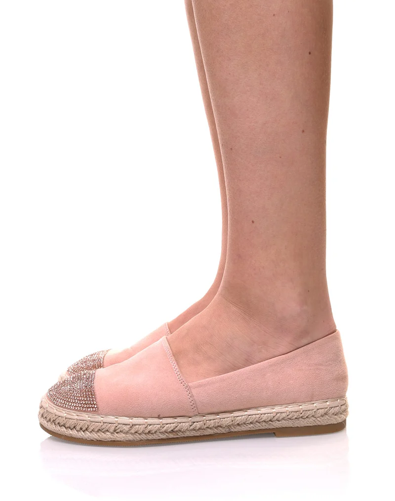 Espadrilles roses en suédine ornées de strass
