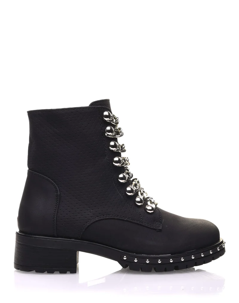Bottines noires mattes avec chaînes